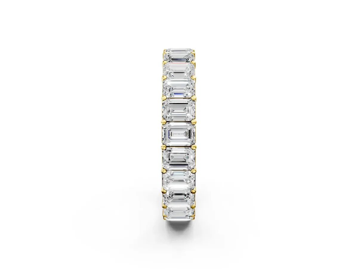 Emerald Cut Diamond Eternity Band with Shared Prong Setting Yellow gold
