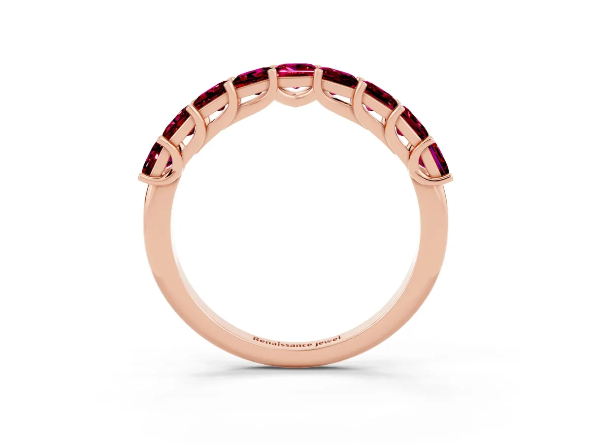 Princess Cut Garnet Channel-Set Eternity Band with Prong Setting Rose gold