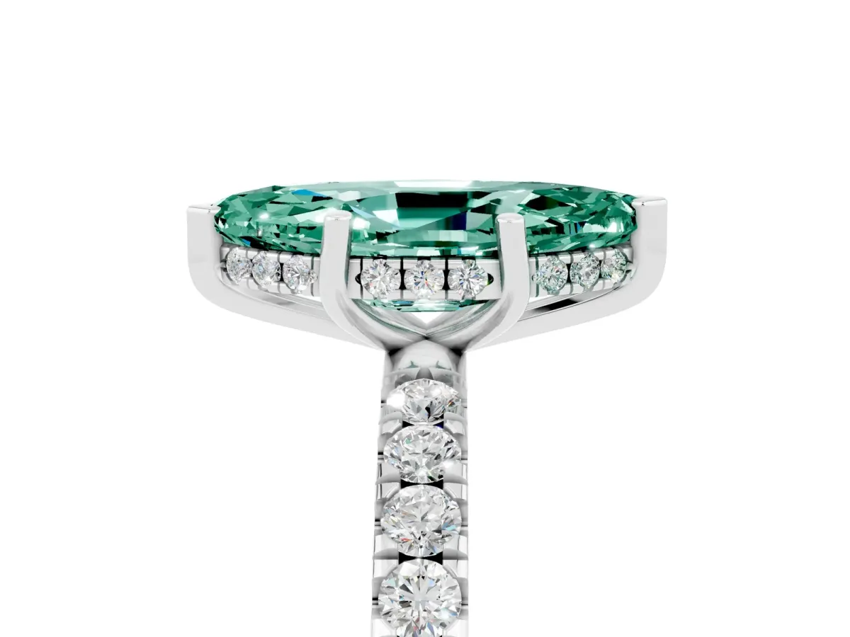 Marquise Cut Green Sapphire Pave Band Solitaire Ring with Round and Prong Setting Silver