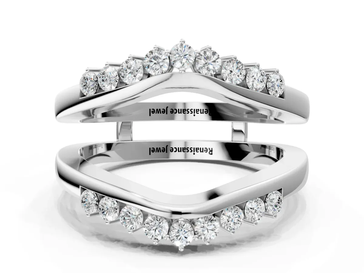 Round Diamond Chevron Contour Band with Prong Setting Silver