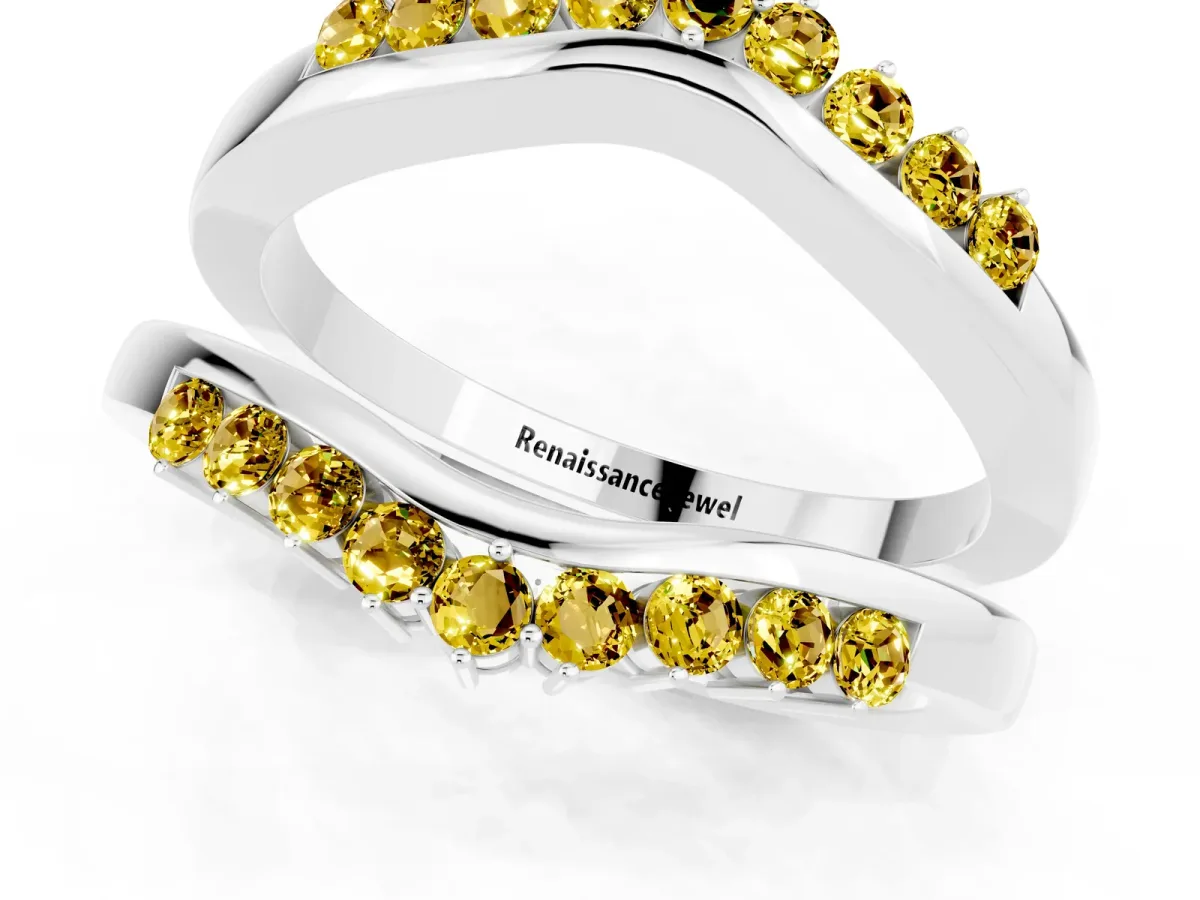 Round Yellow Sapphire Chevron Contour Band with Prong Setting Platinum