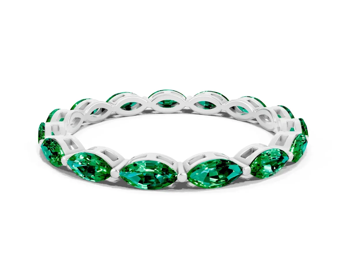 Marquise Emerald Eternity Band with U-Prong Setting Silver