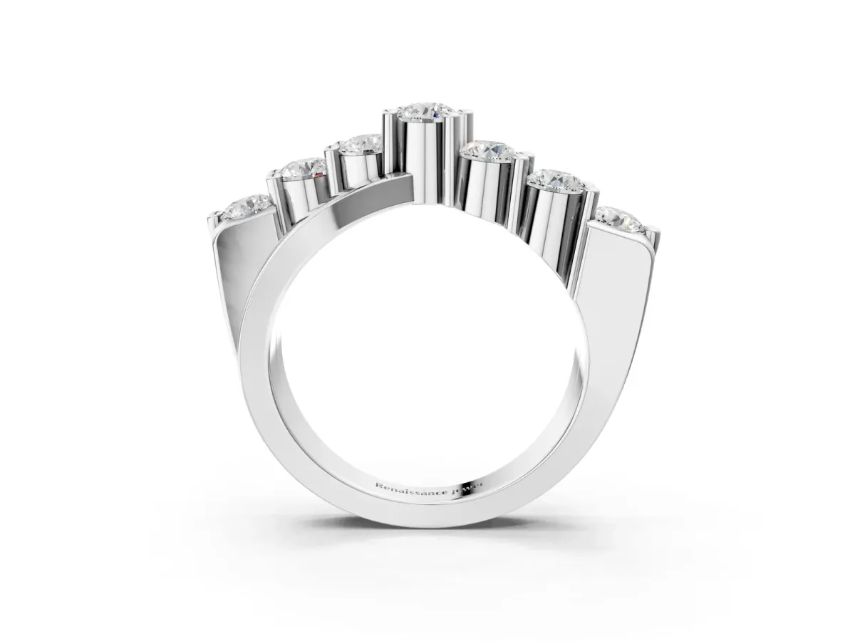Round Diamond Prong-Set Crossover Band Silver