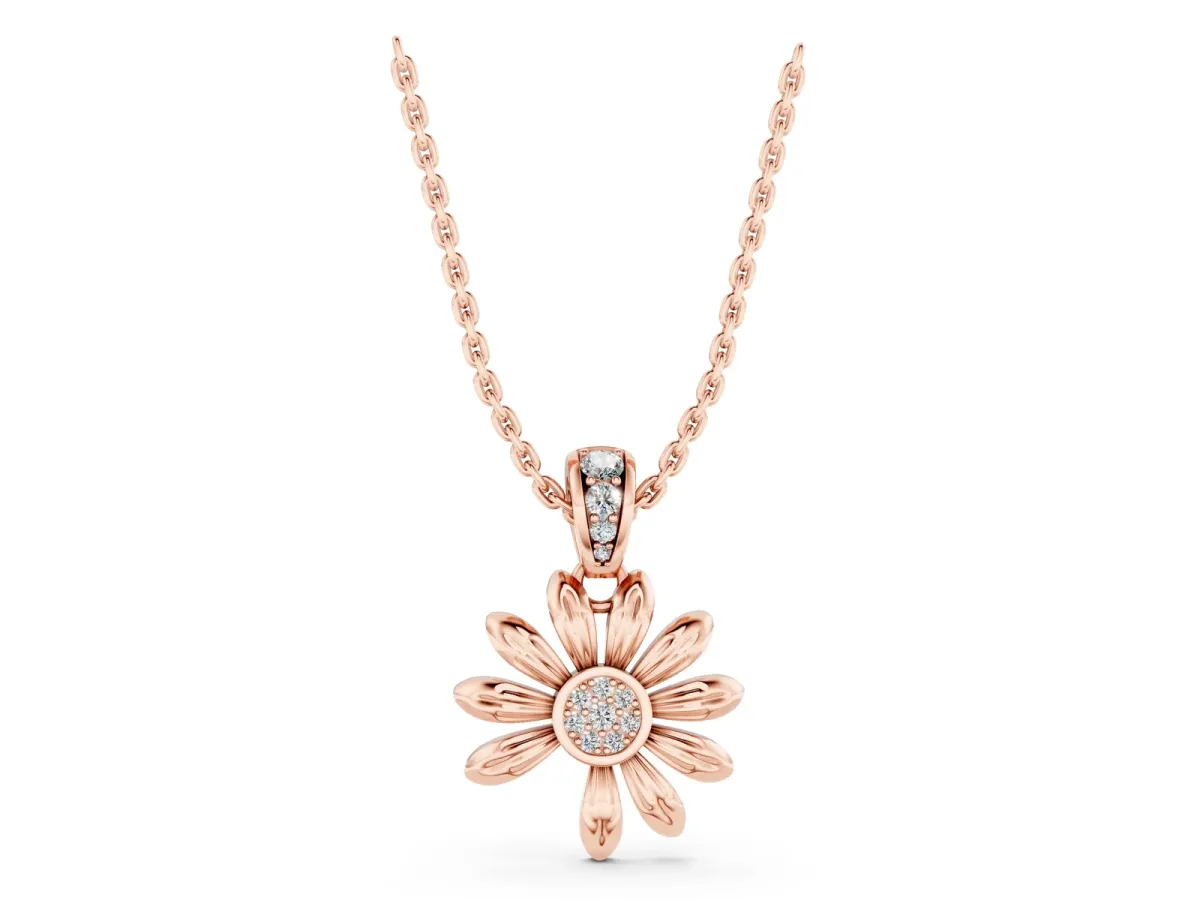 Round Diamond Daisy Flower Pendant with Diamond Accents Rose gold
