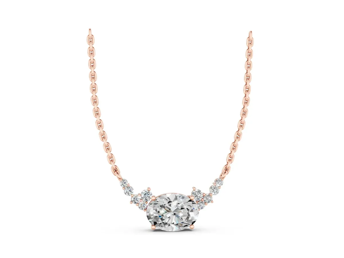 Oval Diamond Pendant with Heart Accents and Prong Setting Rose gold