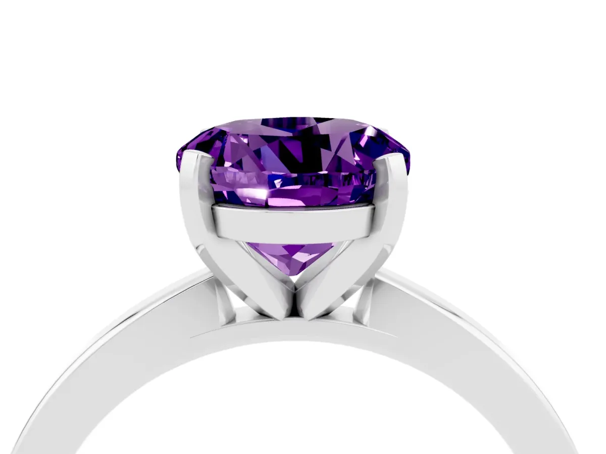 Round Cut Amethyst Solitaire Engagement Ring with Classic Band and Four-Prong Setting White gold