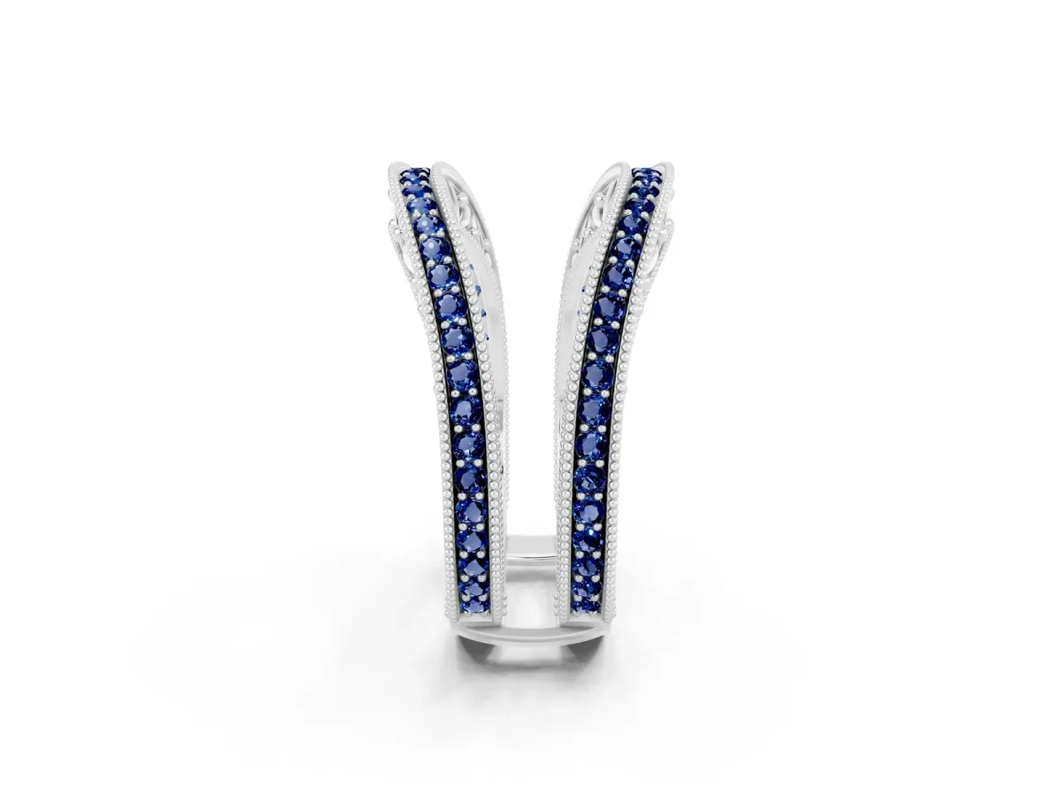 Round Blue Sapphire Milgrain Eternity Band with Channel Setting Platinum