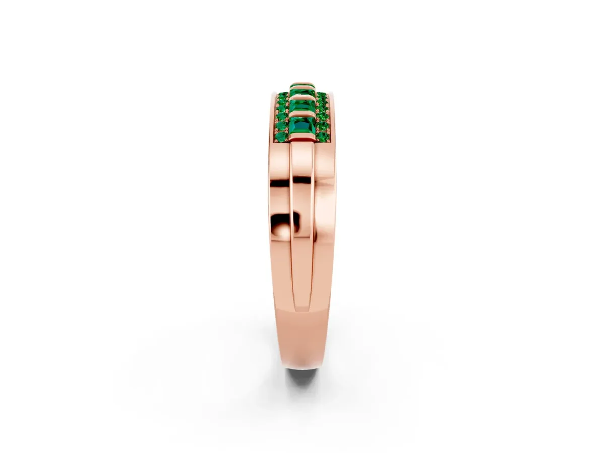 Bar-Set Princess Cut Emerald Pavé Band Rose gold