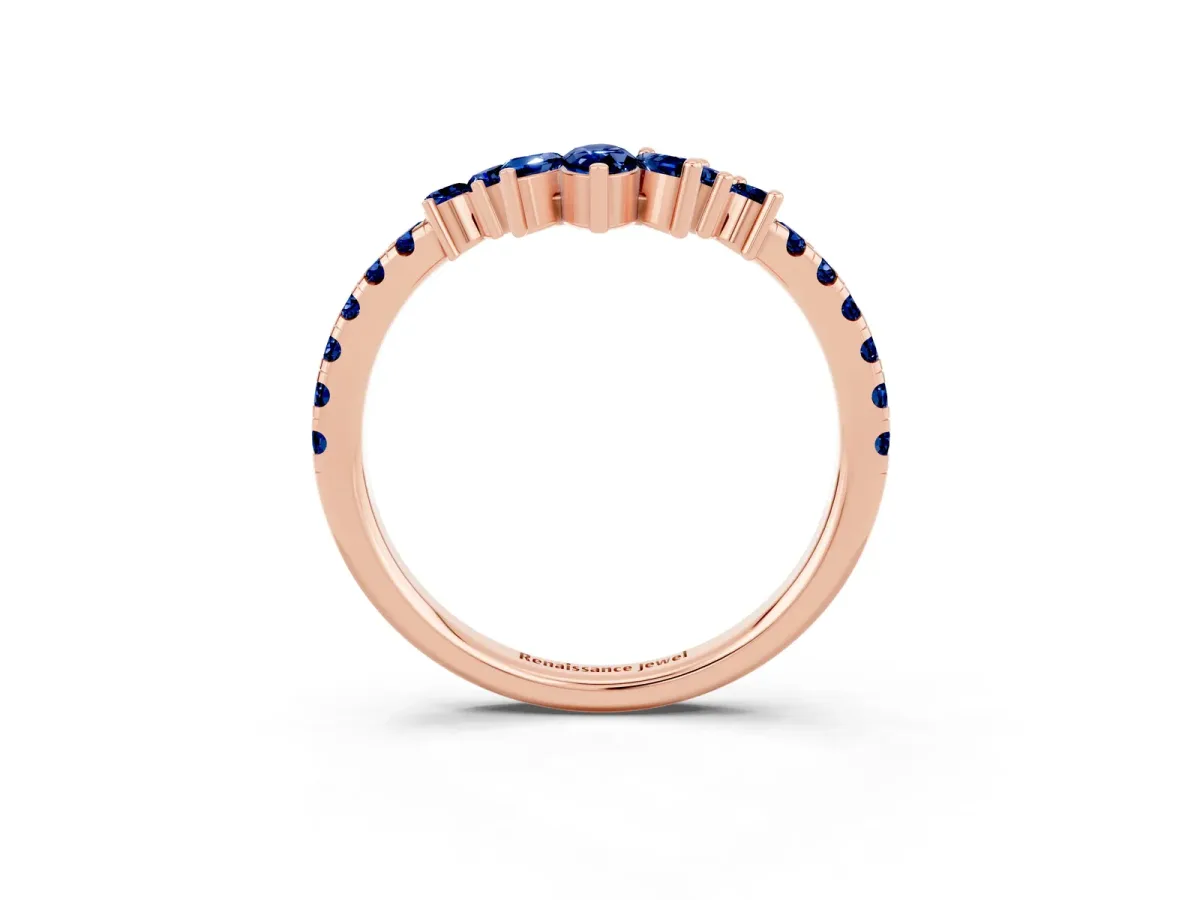 Chevron Marquise and Round Blue Sapphire Open Band with Prong Setting Rose gold