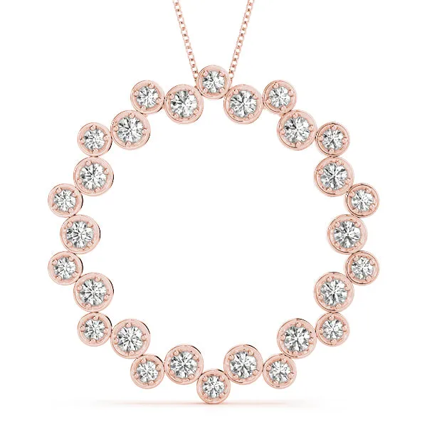 Bezel Set Round Diamond Circle Pendant Rose gold