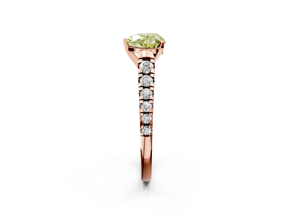 Fancy Yellow Heart Cut Diamond Cathedral Solitaire Ring with Round Pavé Band Rose gold
