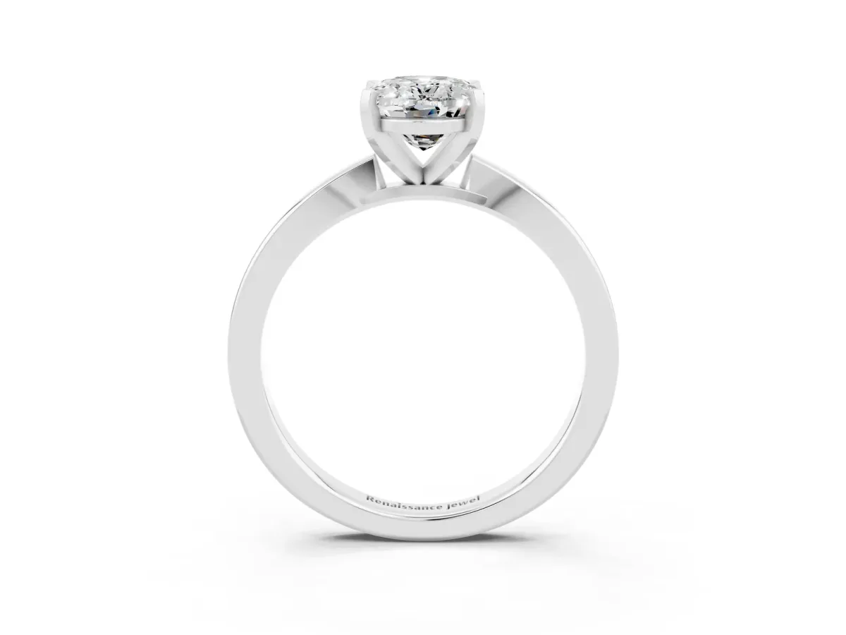 Oval Cut Moissanite Solitaire Engagement Ring with Classic Band and Four-Prong Setting Silver