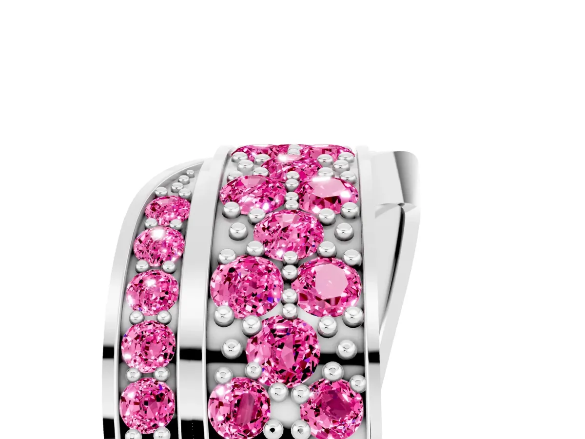 Pavé Round Pink Sapphire Crossover Band with Bead Prong Setting Platinum