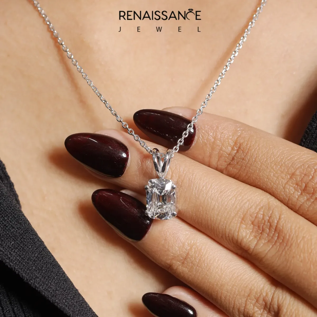 Old Mine Cushion Diamond Solitaire Pendant with Four Prong Setting White gold