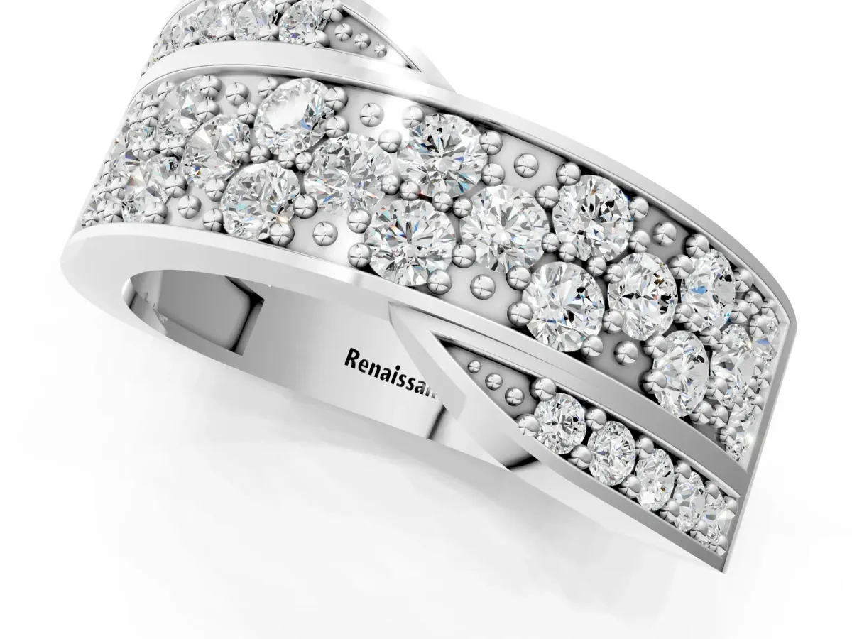 Pavé Round Diamond Crossover Band with Bead Prong Setting White gold
