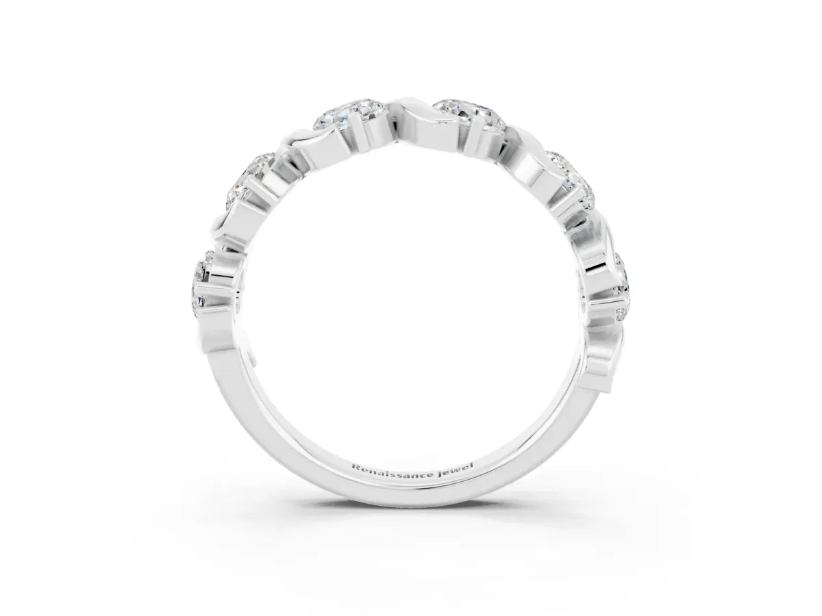 Round Moissanite Half Eternity Band with Wave Prong Setting White gold