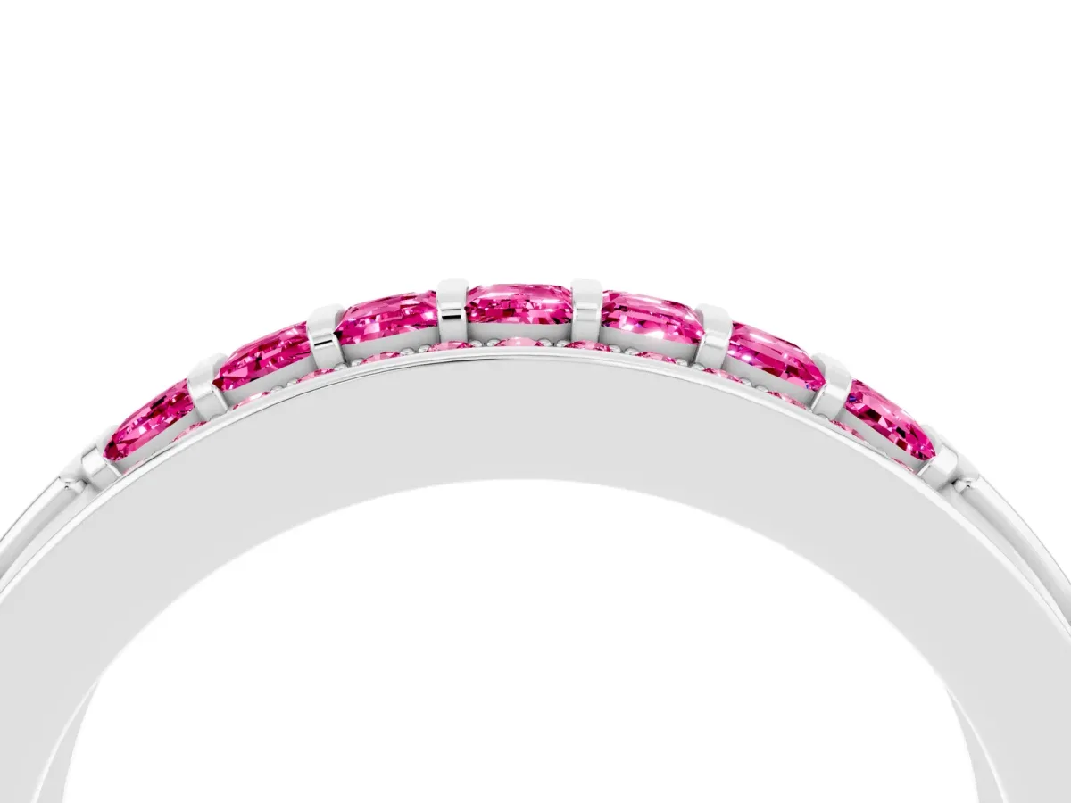 Bar-Set Princess Cut Pink Sapphire Pavé Band Silver