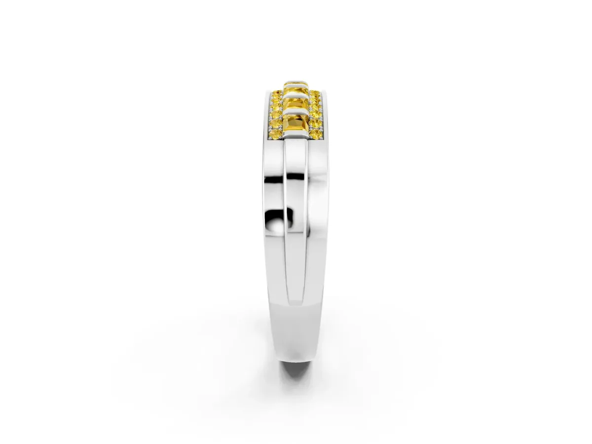 Bar-Set Princess Cut Yellow Sapphire Pavé Band Platinum