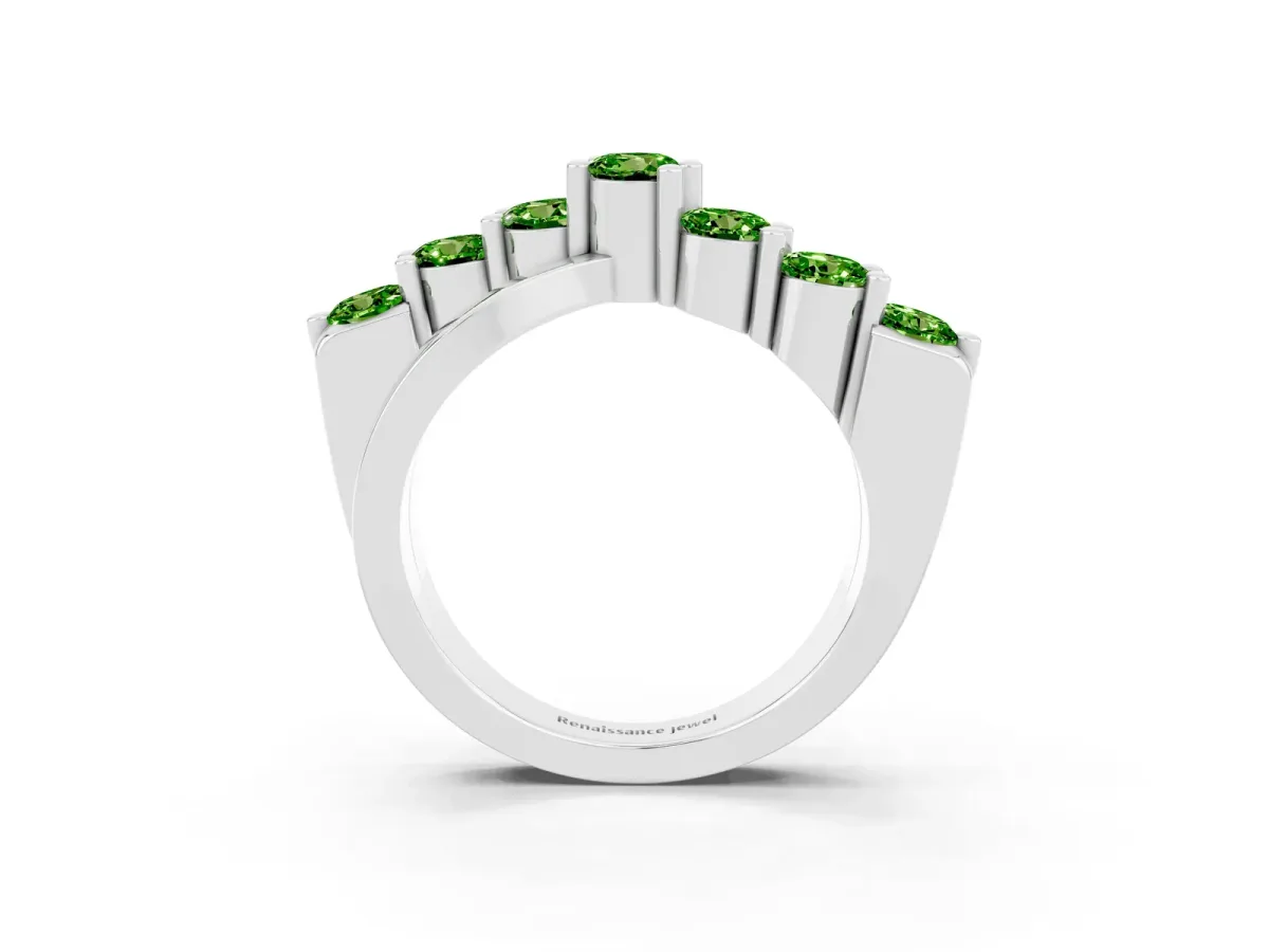 Round Peridot Prong-Set Crossover Band Platinum