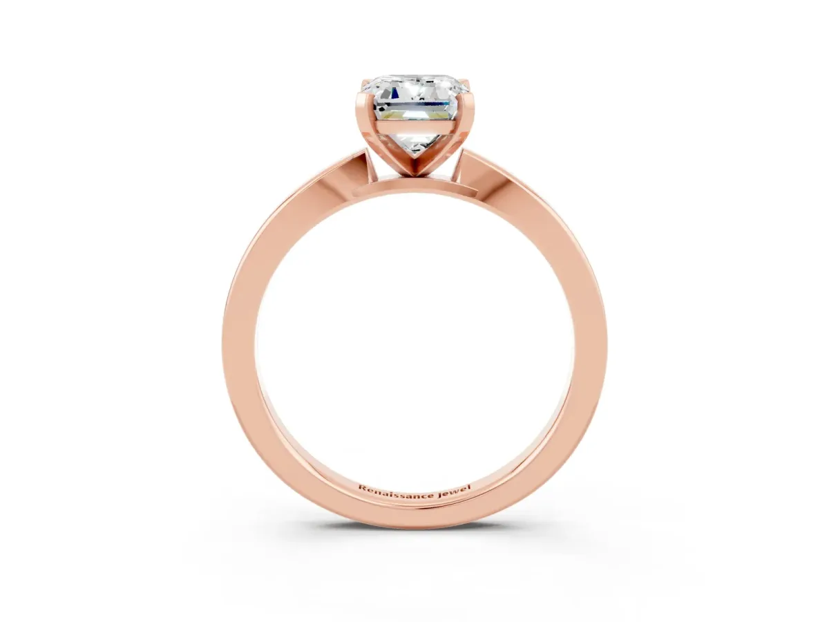 Emerald Cut Moissanite Solitaire Engagement Ring with Classic Band and Four-Prong Setting Rose gold