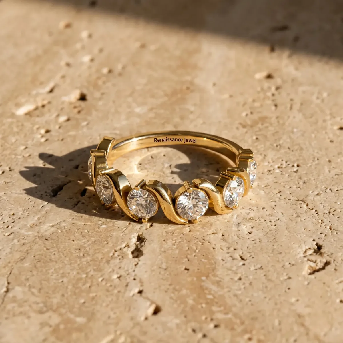 Round Diamond Half Eternity Band with Wave Prong Setting Yellow gold