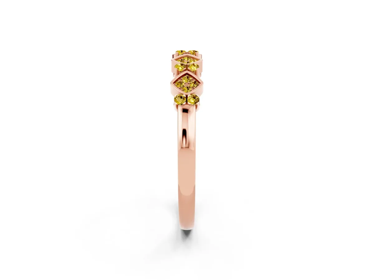 Pavé Cushion Yellow Sapphire Cluster Eternity Band with Prong Setting Rose gold