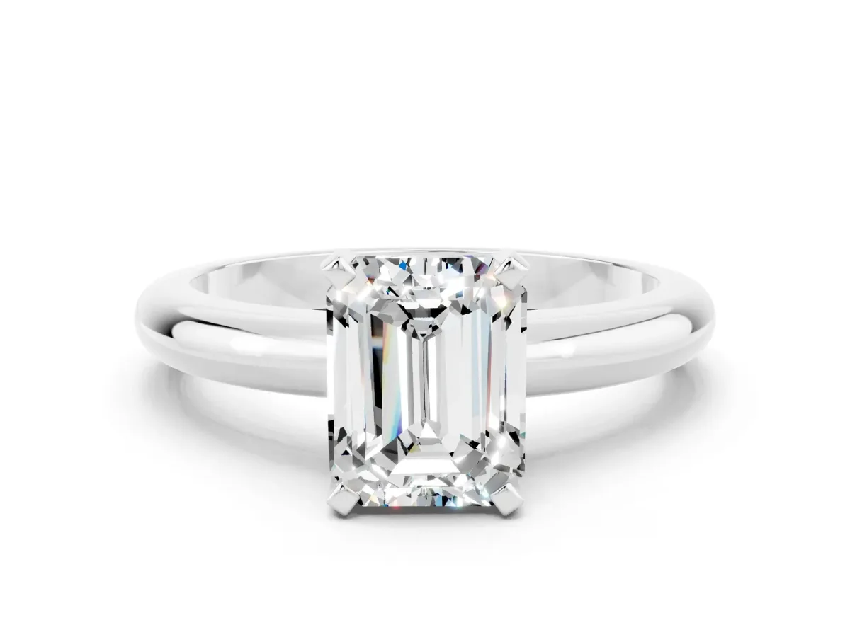 Emerald Cut Moissanite Solitaire Engagement Ring with Round Band and Four-Prong Setting Platinum