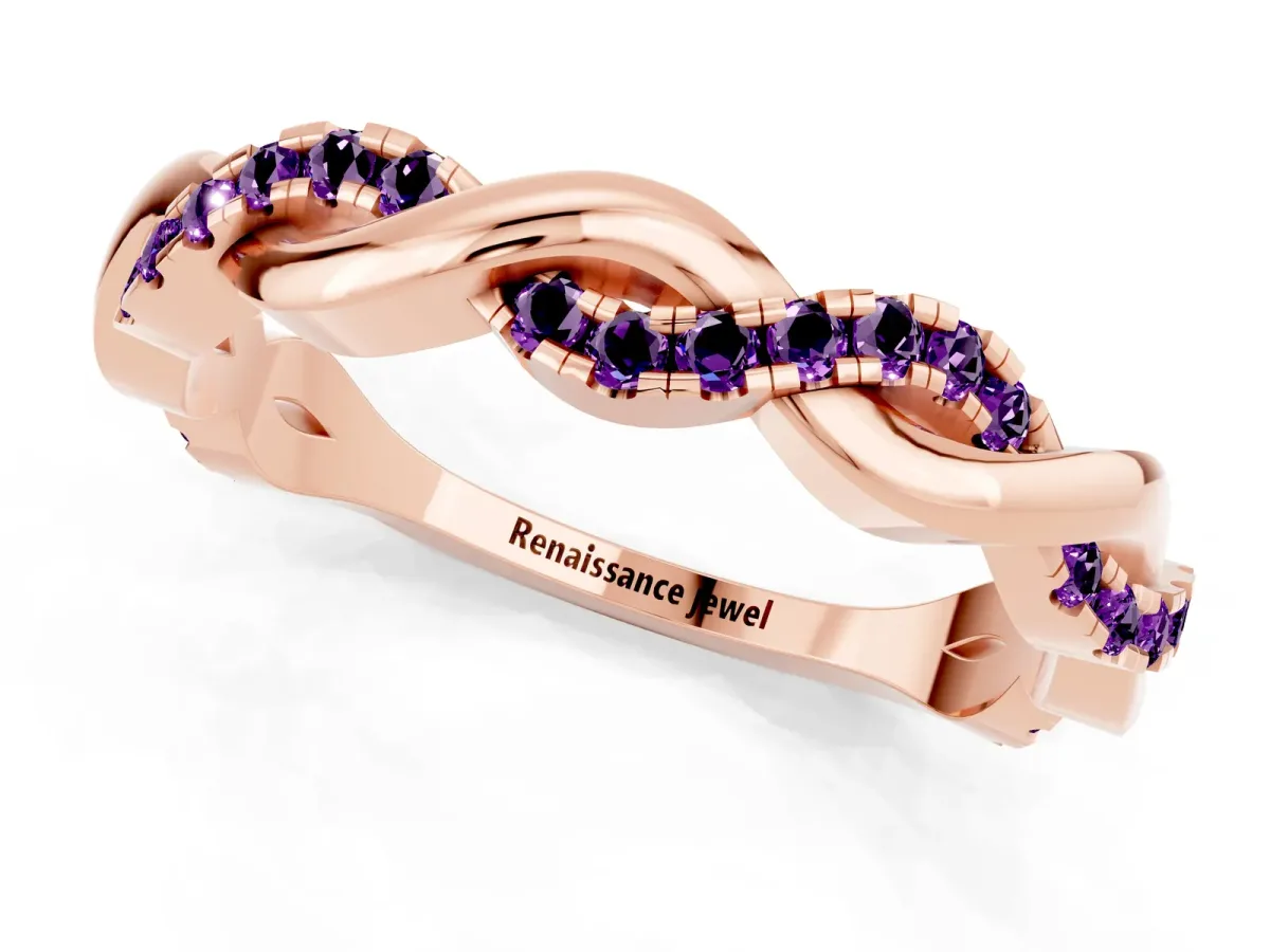 Round Amethyst Twist Eternity Band with Pavé Setting Rose gold