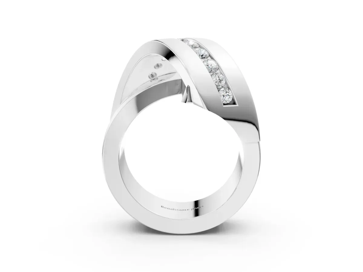 Pavé Round Diamond Crossover Band with Channel Setting Platinum