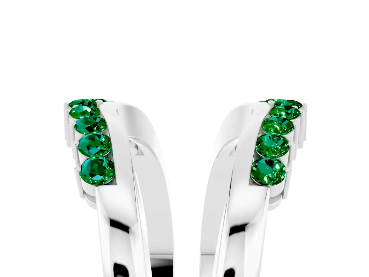 Round Emerald Chevron Contour Band with Prong Setting Platinum