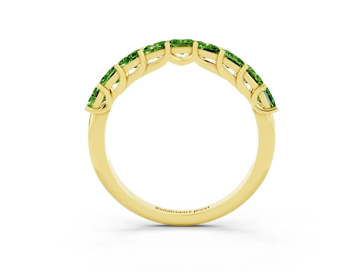 Princess Cut Peridot Channel-Set Eternity Band with Prong Setting Yellow gold