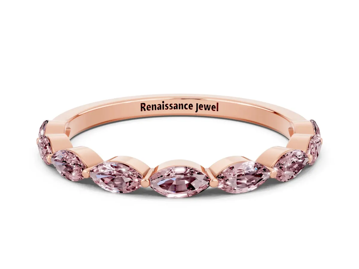 Marquise Morganite Half Eternity Band with Prong Setting Rose gold