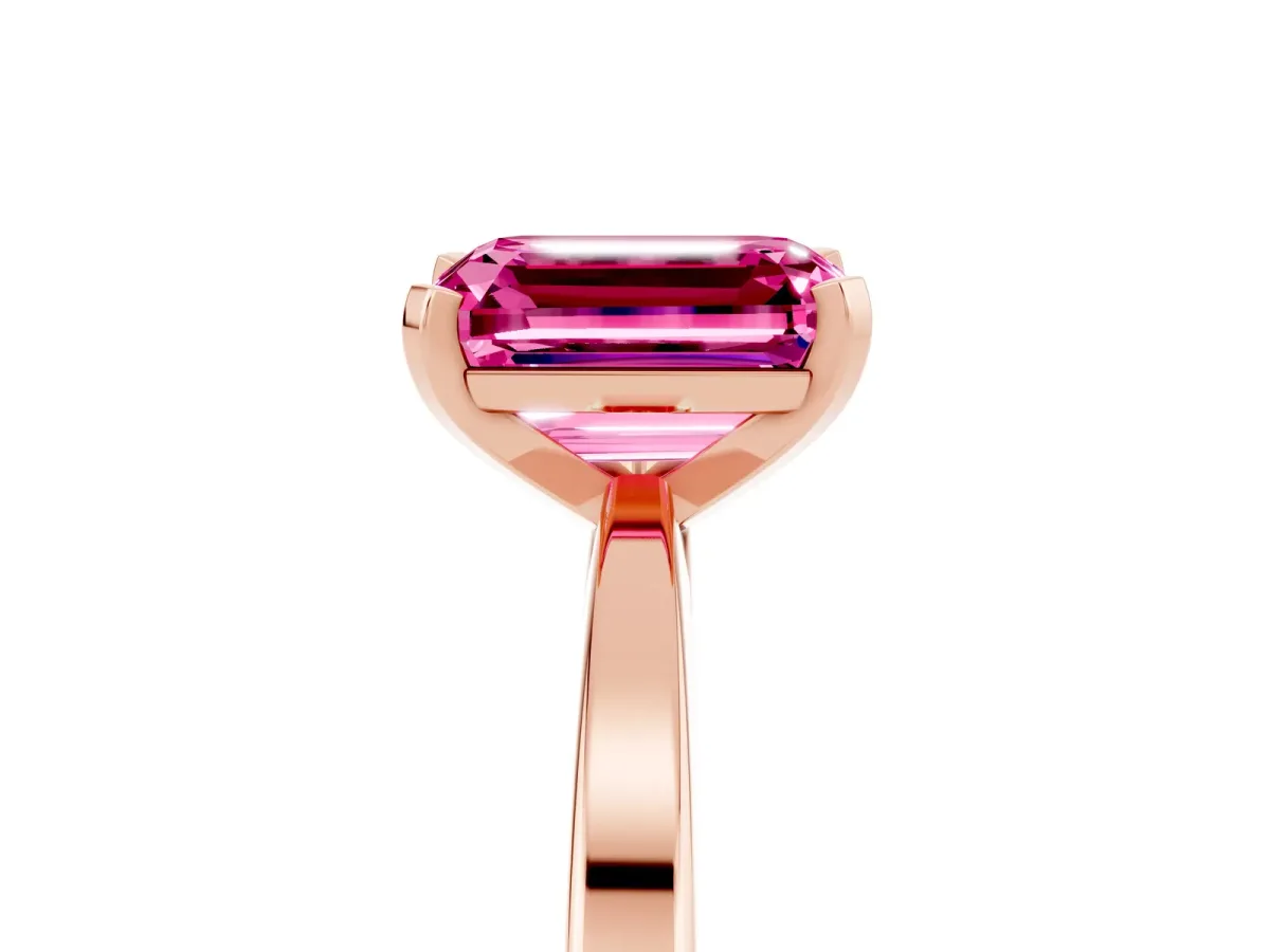 Emerald Cut Pink Sapphire Solitaire Engagement Ring with Classic Band and Four-Prong Setting Rose gold