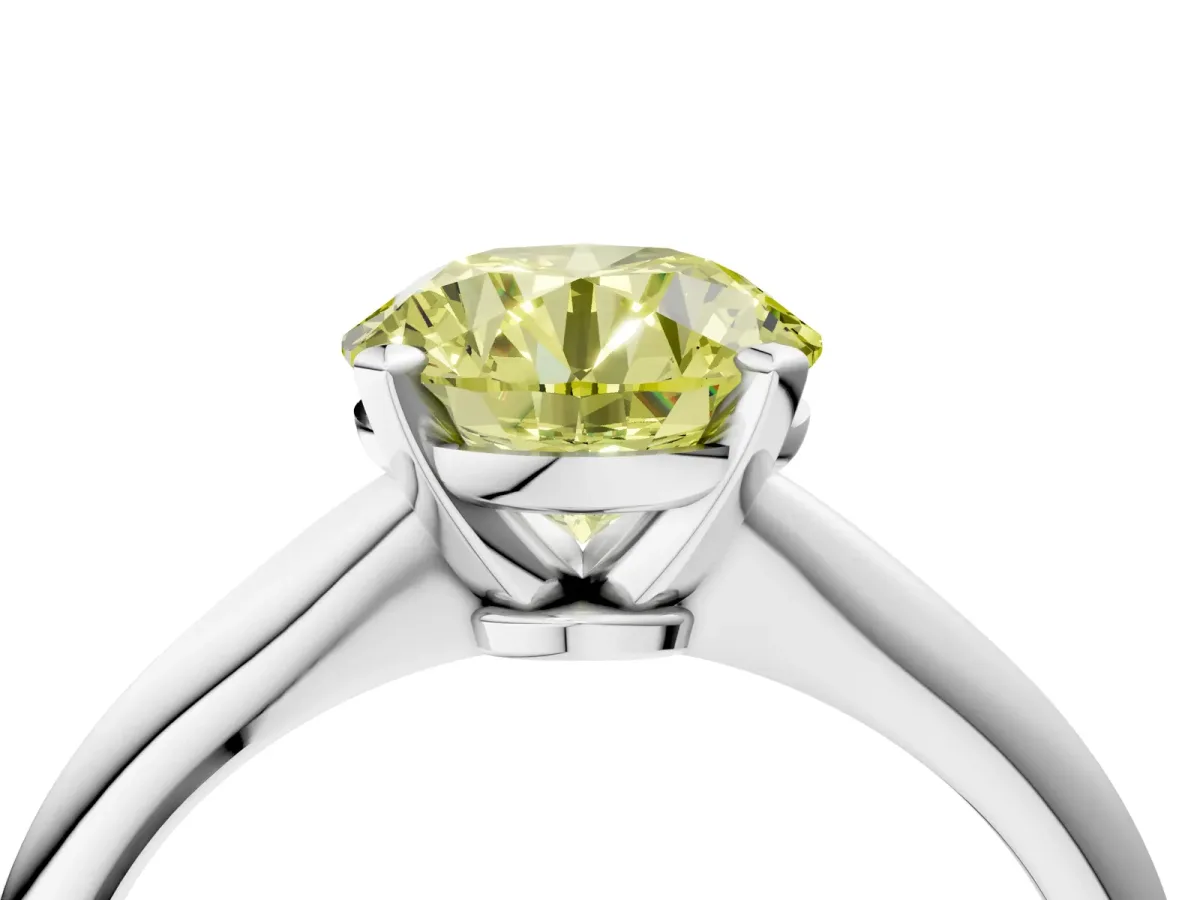 Fancy Yellow Round Cut Diamond Solitaire Engagement Ring with Classic Band and Four-Prong Setting Silver