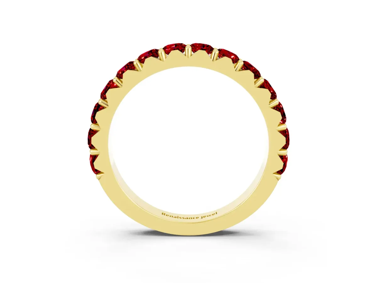 Round Ruby Half Eternity Band with Classic Prong Setting Yellow gold