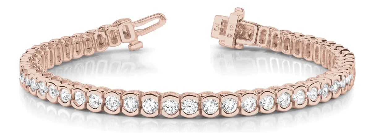 Round Cut Diamond Tennis Bracelet with Bezel Setting and Box Clasp Rose gold