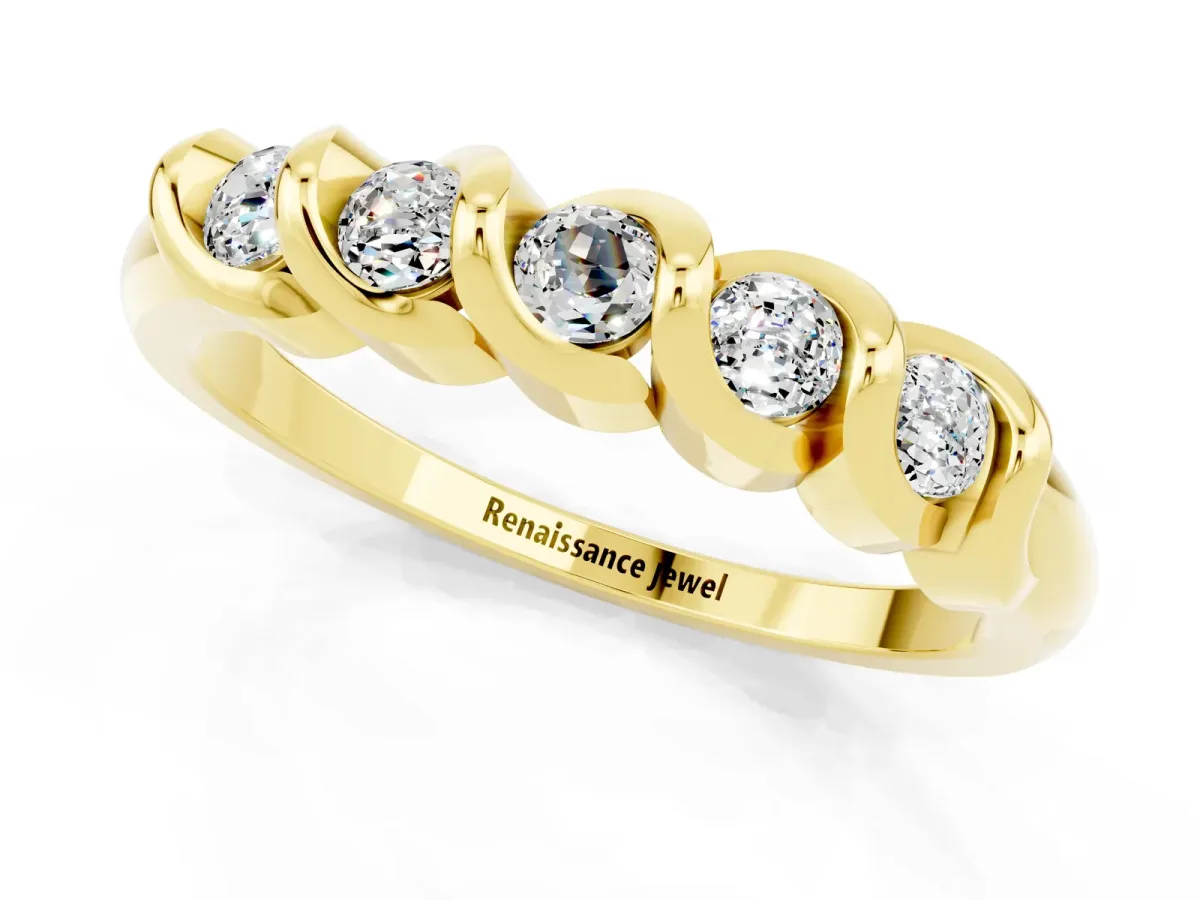 Round Moissanite Eternity Band with Twist Prong Setting Yellow gold