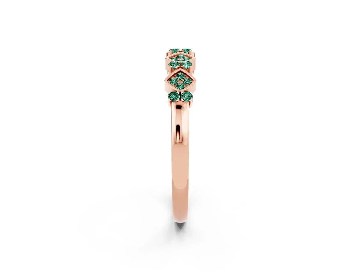 Pavé Cushion Green Sapphire Cluster Eternity Band with Prong Setting Rose gold