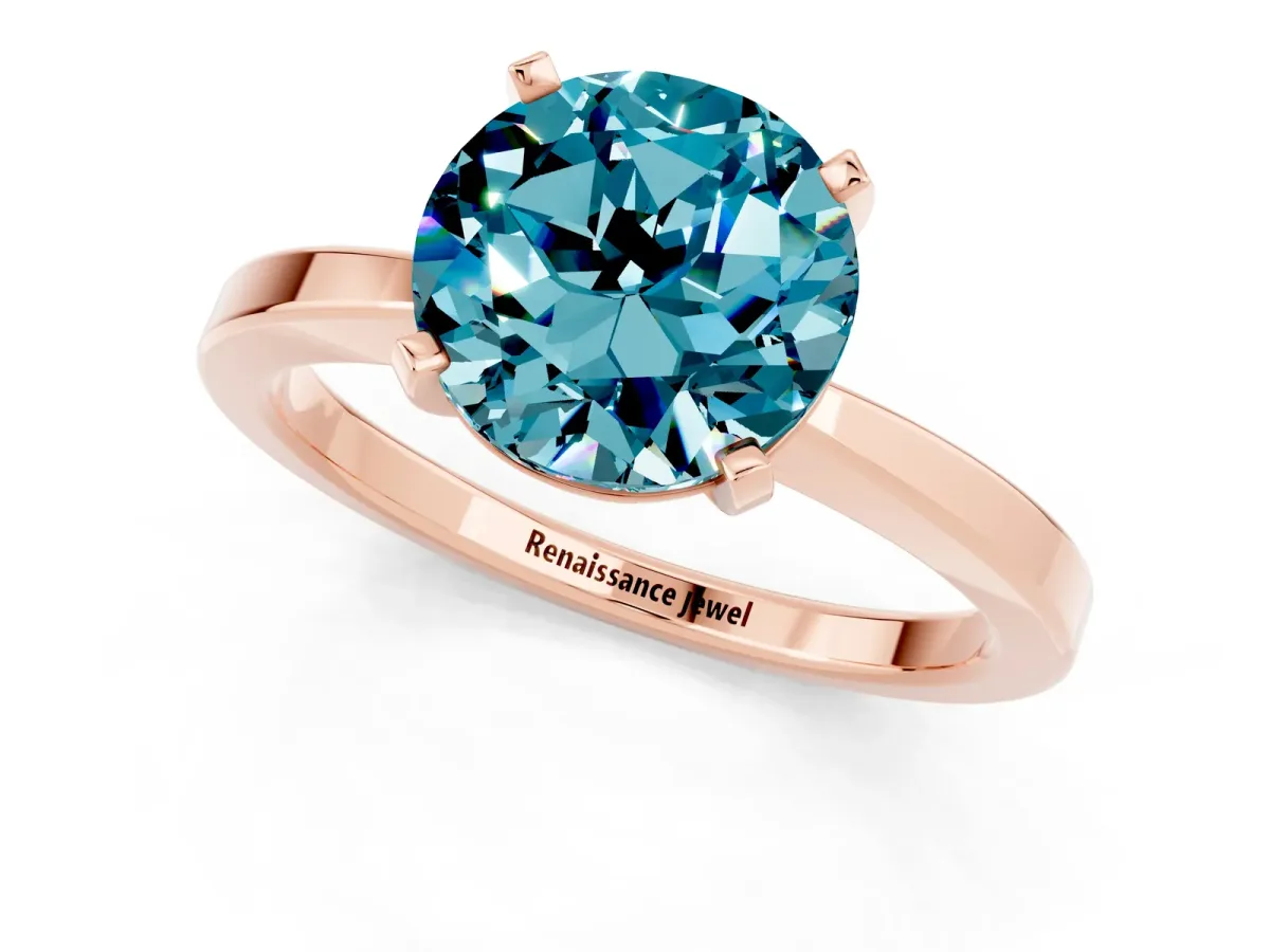 Round Cut Blue Topaz Solitaire Engagement Ring with Classic Band and Four-Prong Setting Rose gold