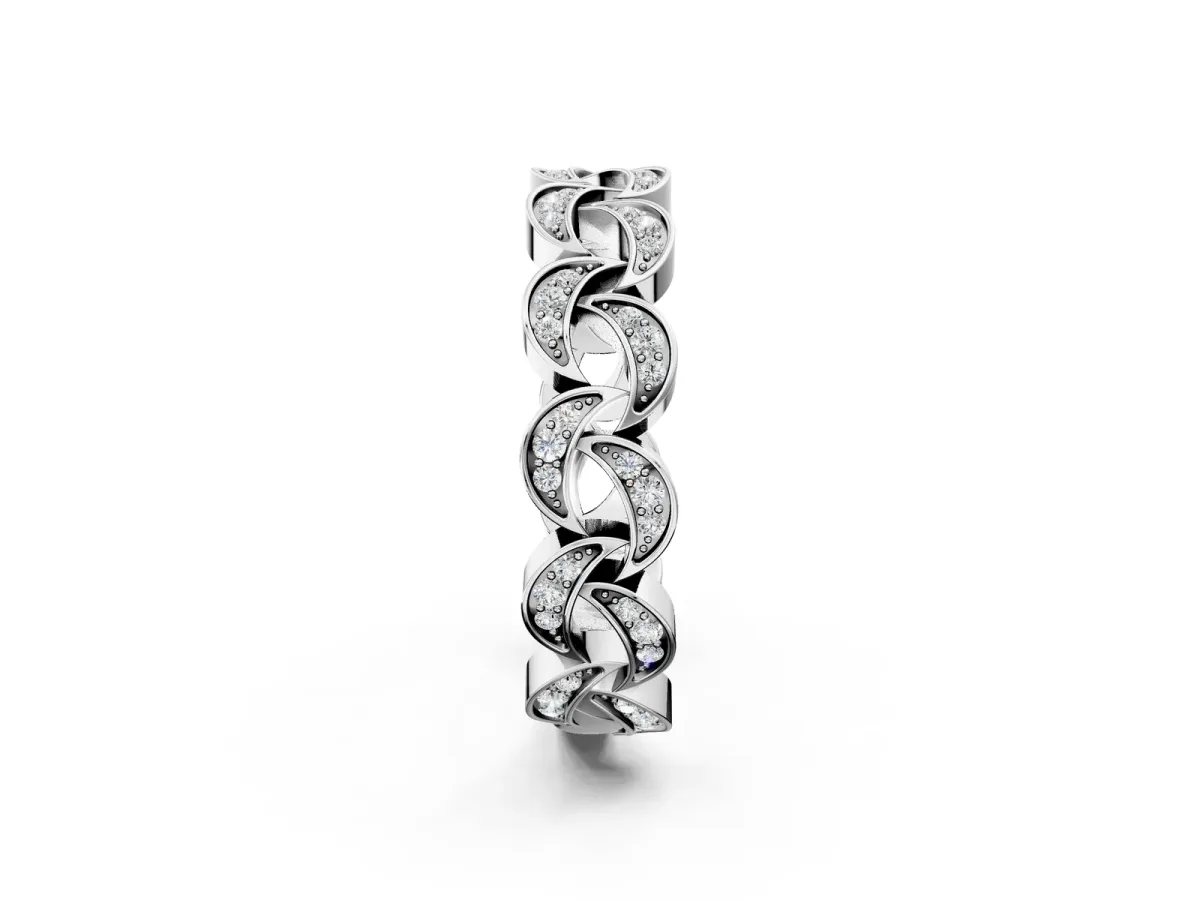 Pavé Round Diamond Interlocking Eternity Band with Bezel Prong Setting Platinum