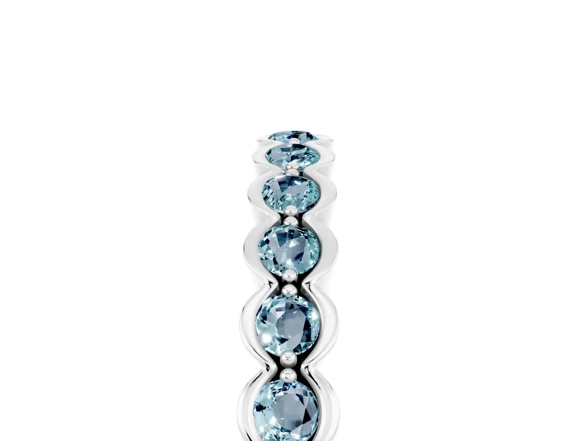 Round Aquamarine Bezel Set Eternity Band Silver