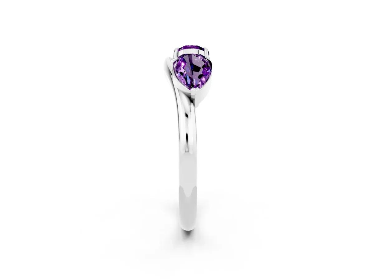 Two-Stone Pear Amethyst Bypass Ring with Prong Setting White gold
