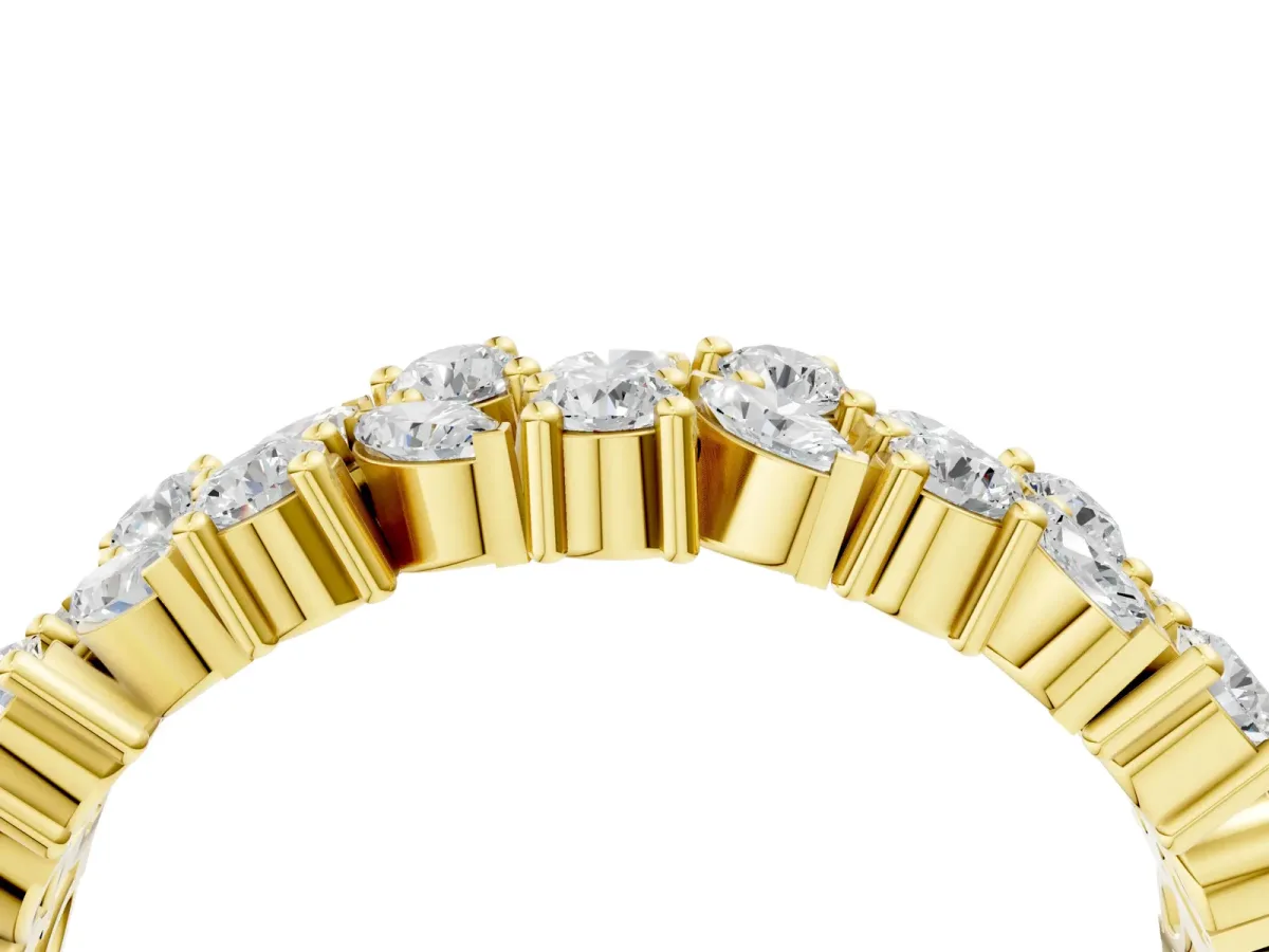 Pave Marquise and Round Diamond Eternity Band with Prong Setting Yellow gold