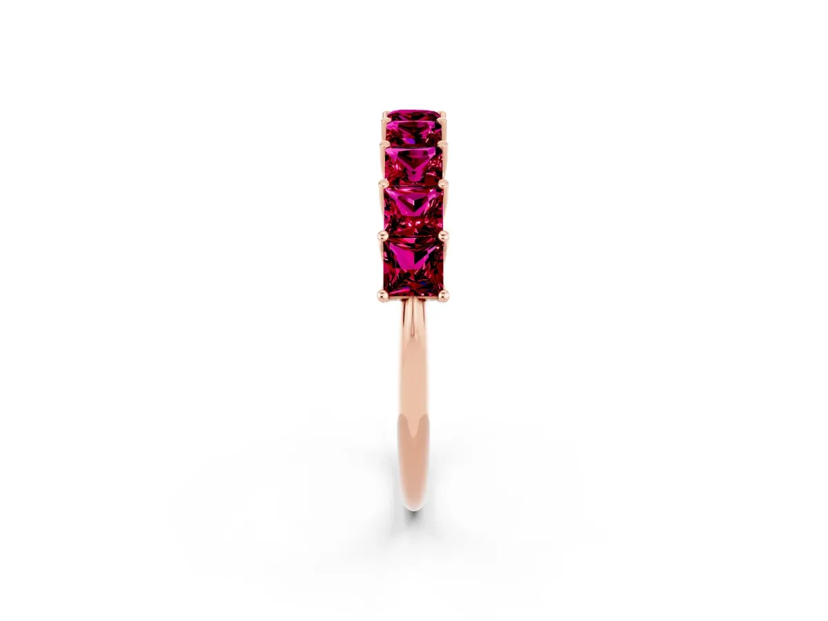 Princess Cut Garnet Channel-Set Eternity Band with Prong Setting Rose gold