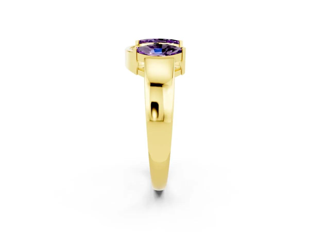 Marquise Amethyst Open Band Ring with Tension Setting Yellow gold