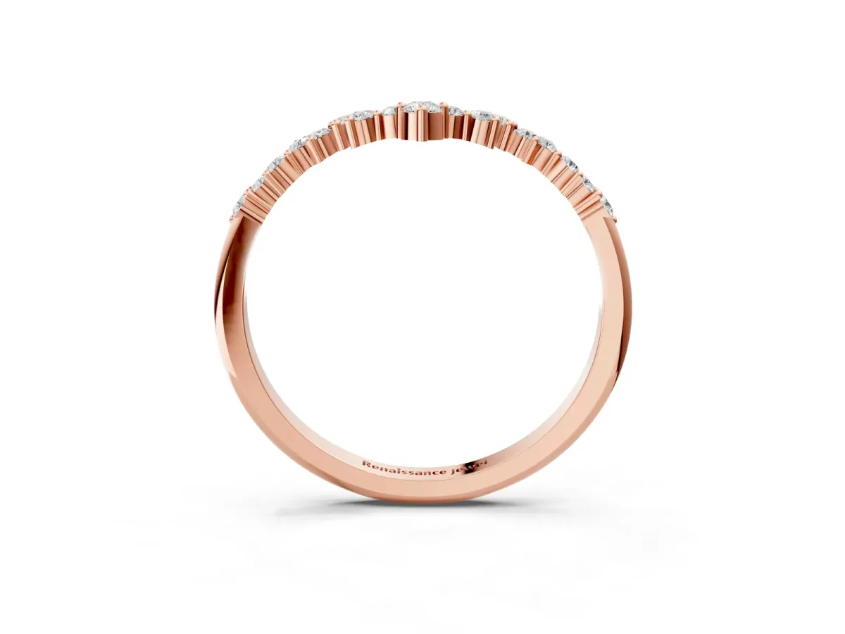 V-Shaped Diamond Cluster Curved Band with Round Brilliant Cut Stones and Prong Setting Rose gold