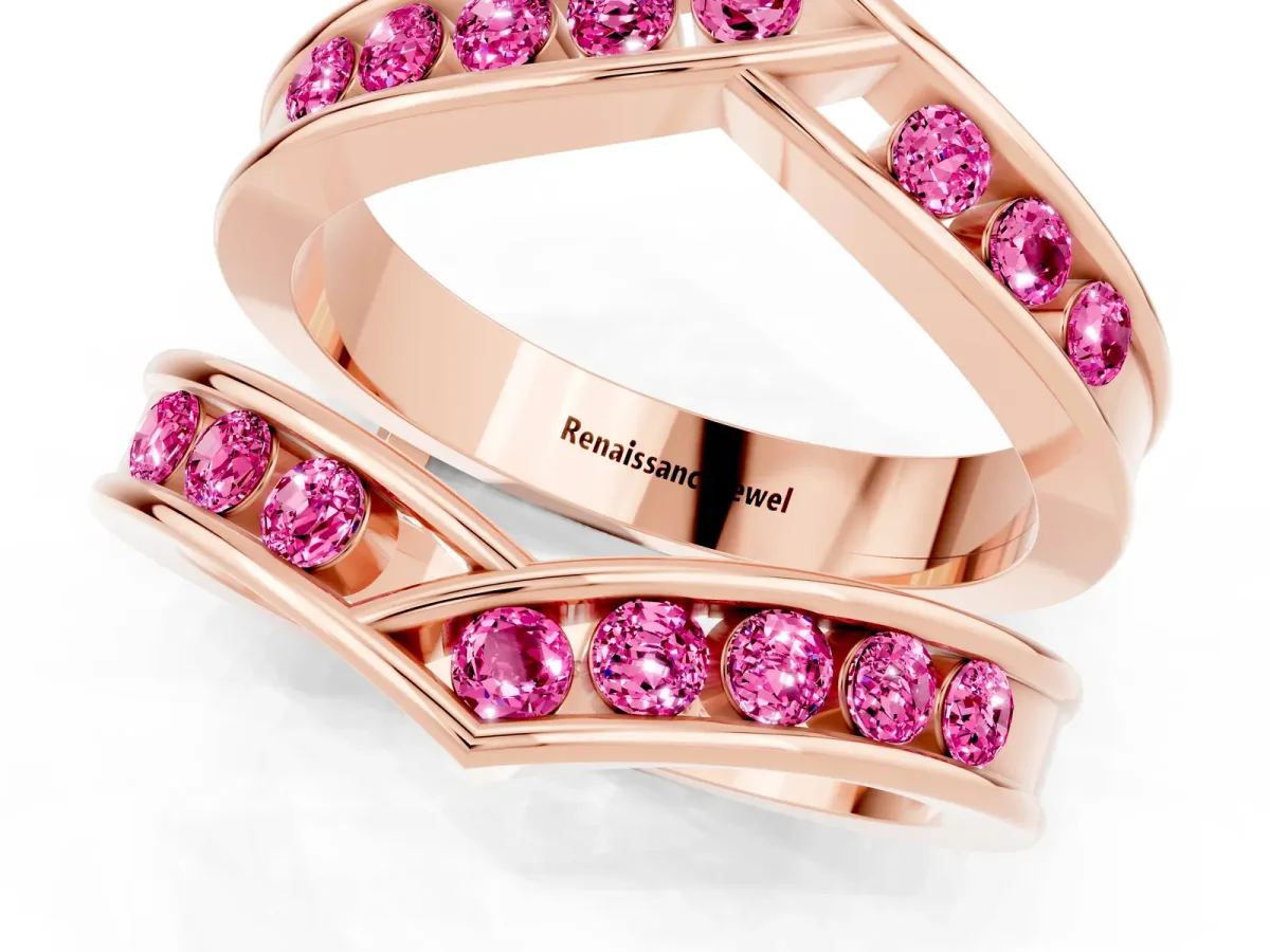 Round Pink Sapphire Channel-Set Chevron Band Rose gold