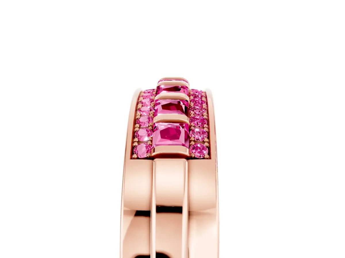 Bar-Set Princess Cut Pink Sapphire Pavé Band Rose gold