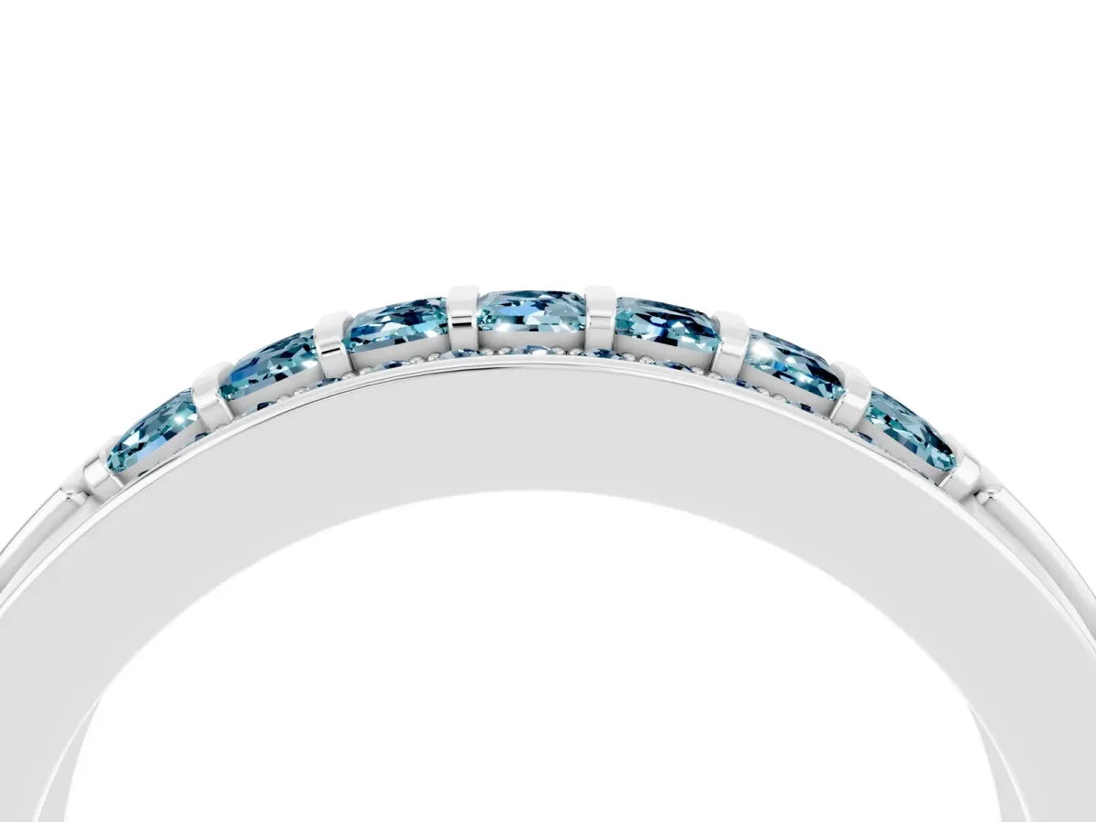 Bar-Set Princess Cut Aquamarine Pavé Band Platinum