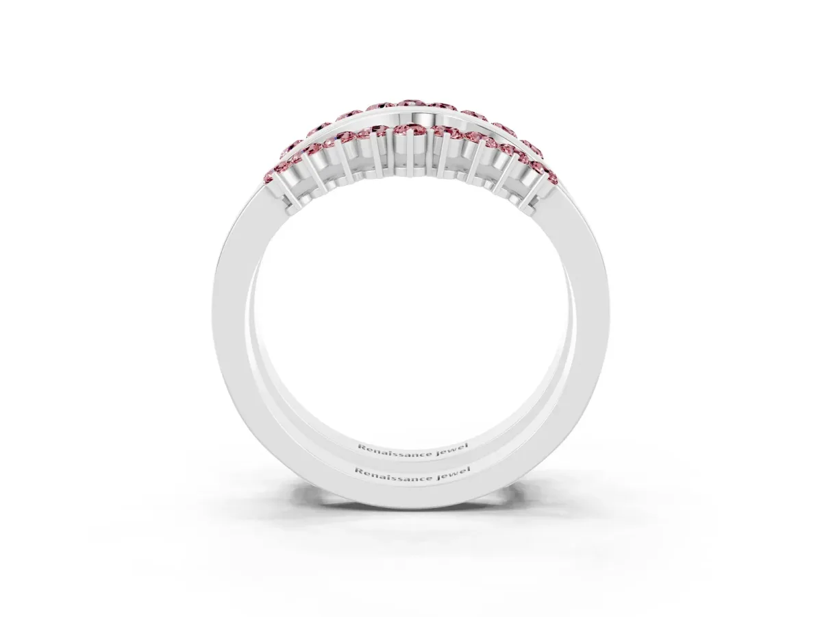 Round Morganite Chevron Contour Band with Prong Setting Platinum